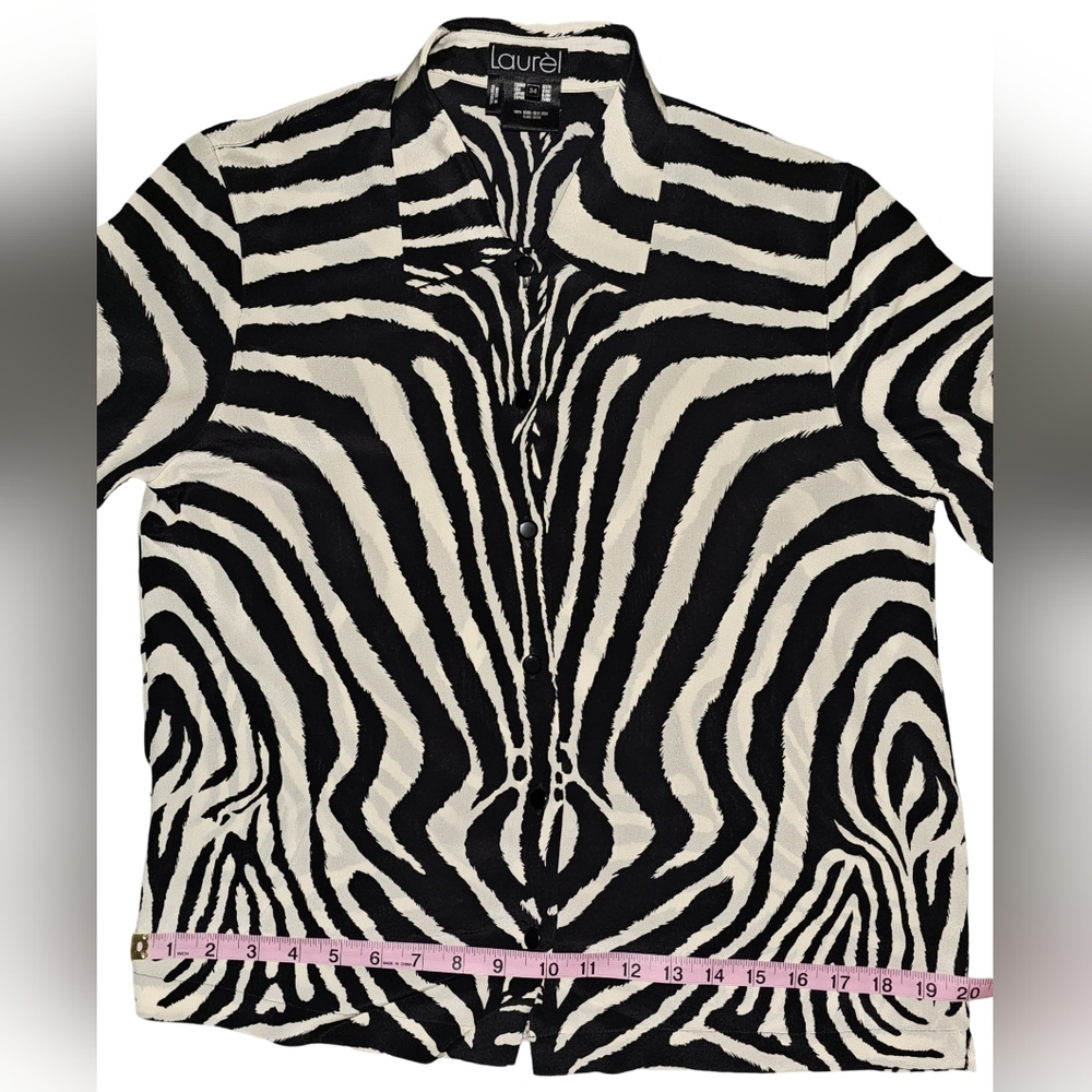 Laurel Silk Zebra Print Blouse Vintage Y2K Black Ivory Button Front EU 34 - Picture 10 of 15